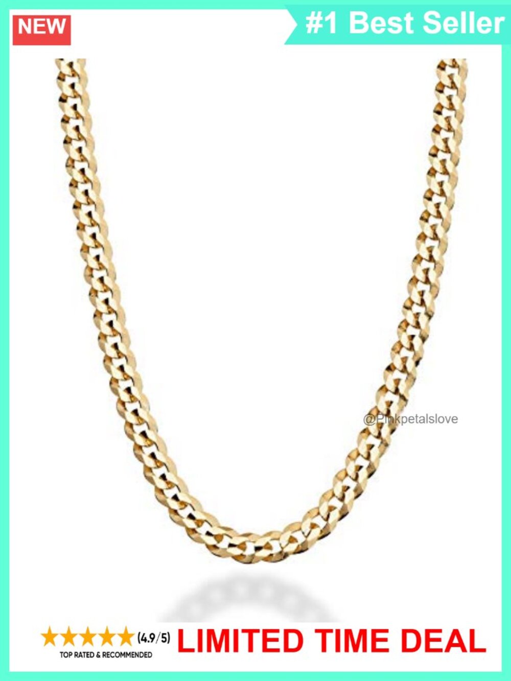 18K Gold Plated 925 Sterling Silver Curb Chain Necklace 5mm